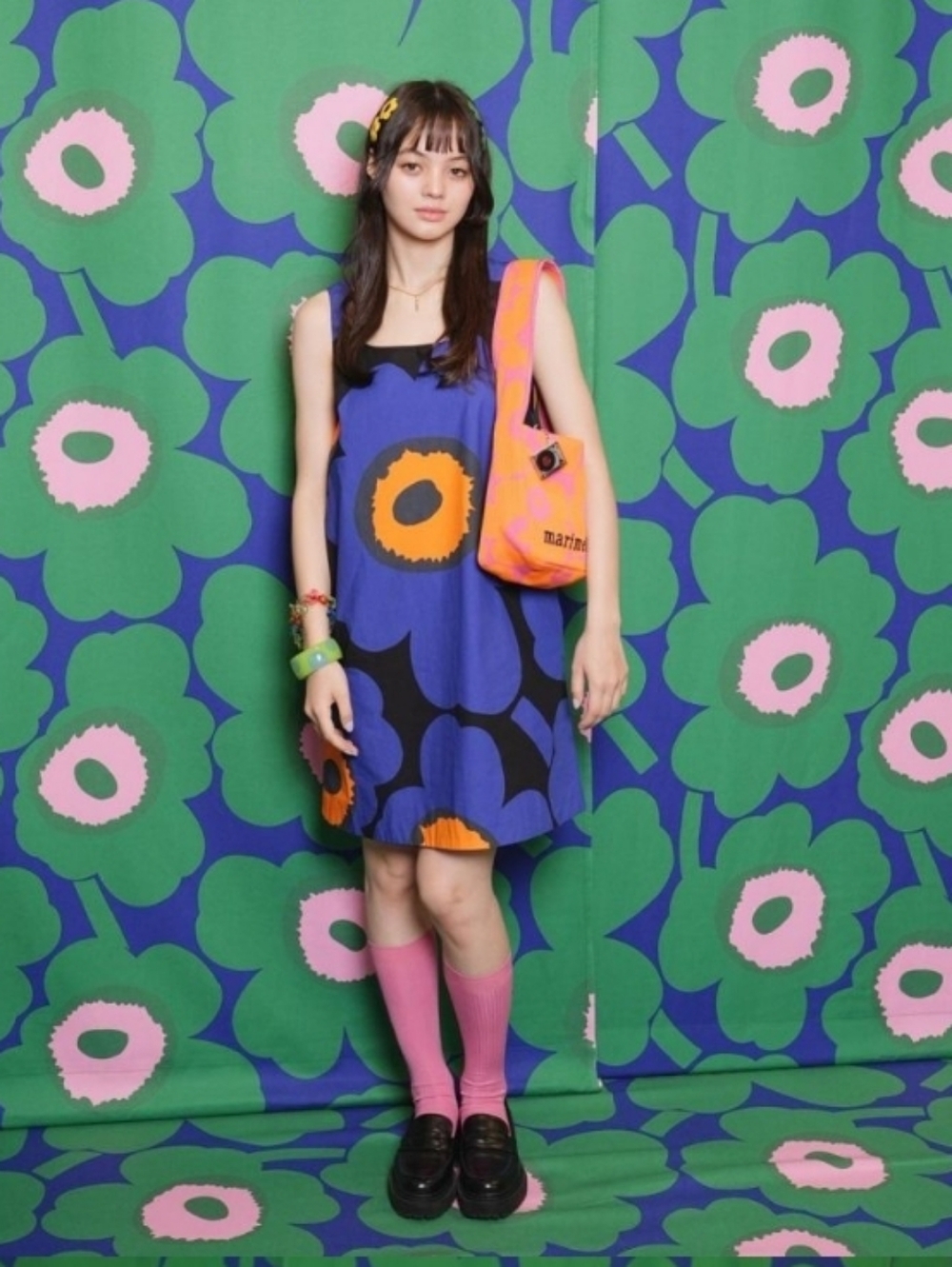 Marimekko Kestit Blue Unikko Cotton Dress Size 34 - Picture 2 of 10